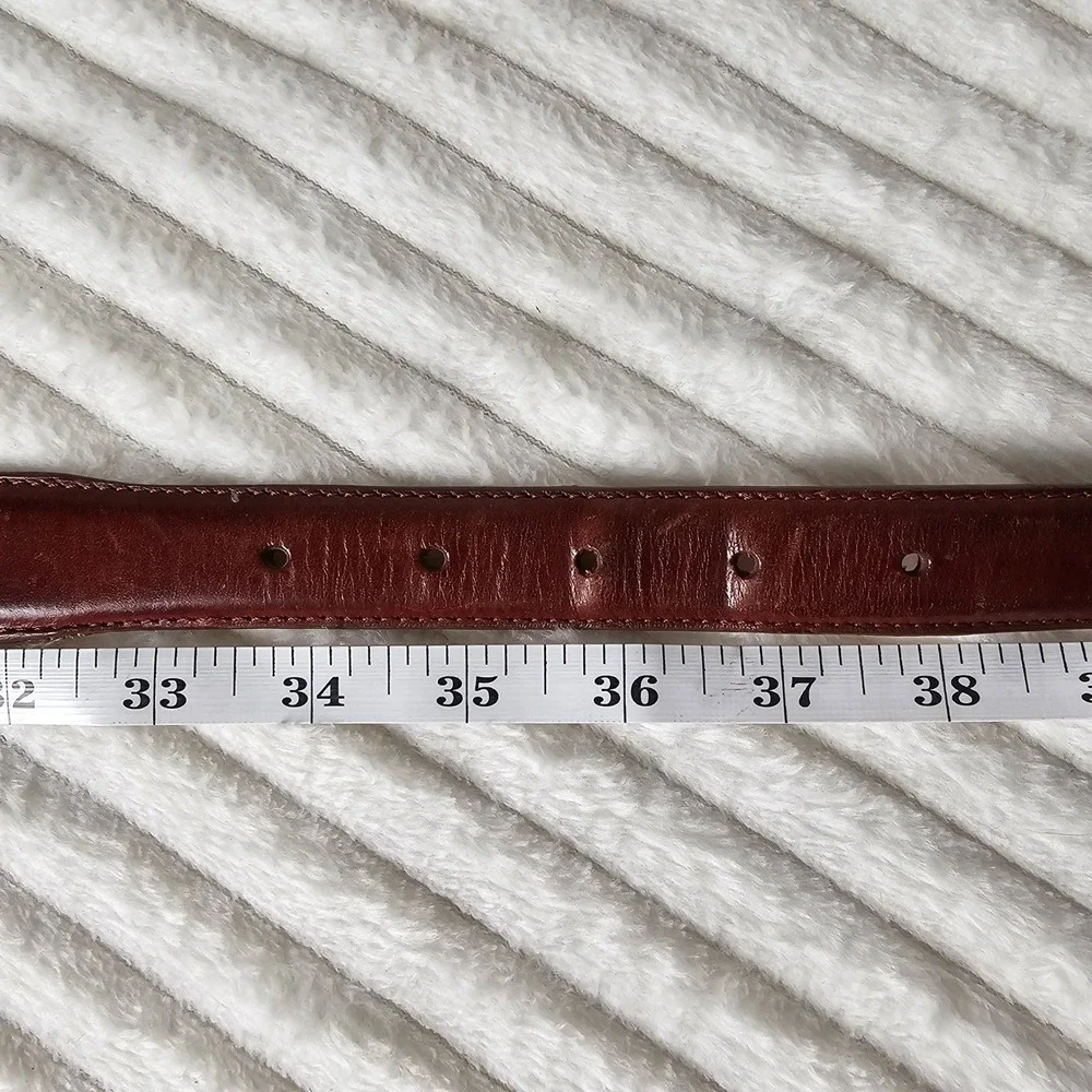 Silver Concho Engraved Buckle Top Grain Leather Belt 36 Brown Western Cowboy